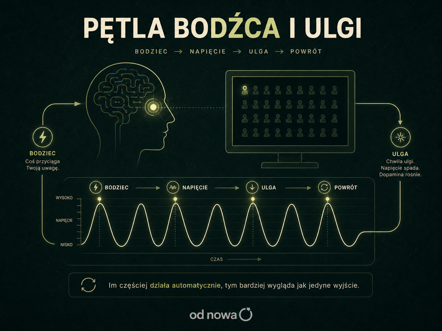Ilustracja OdNowa pokazująca pętlę bodźca, napięcia, ulgi i powrotu